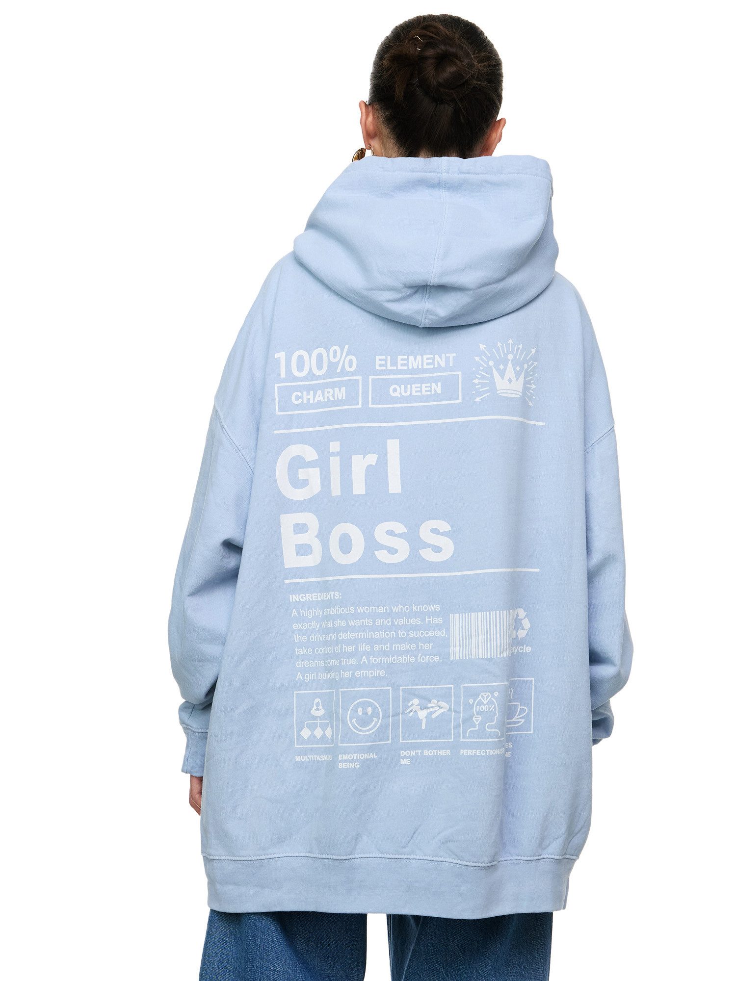 Worldclassca Hoodie Worldclassca Oversized Print GIRL BOSS Hoodie Kapuzenpullover Sweat PRINT - GIRL BOSS - 100% CHARM QUEEN