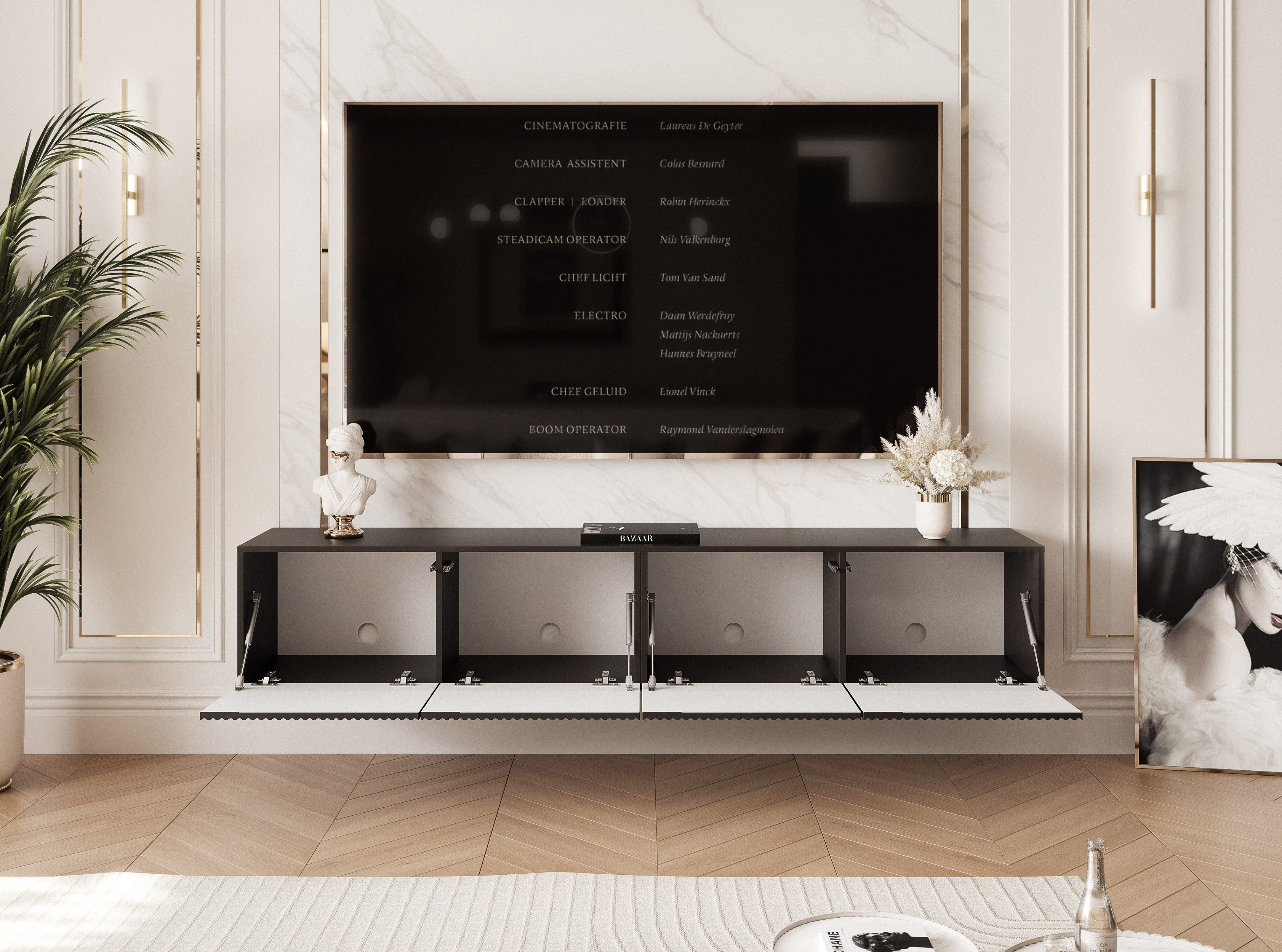 yourhouse24 Lowboard TV ANGEL 200 mit LED-Beleuchtung – Geriffelte Fronten – Bild 4 von 5