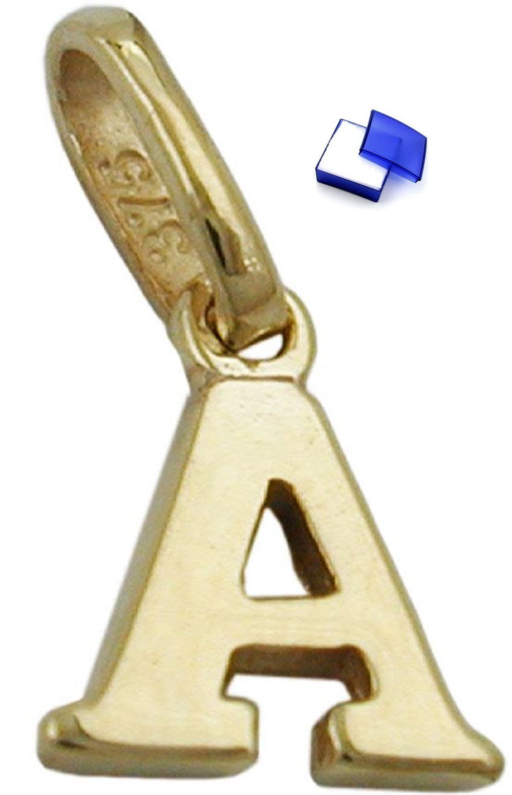 unbespielt Buchstabenanhänger Anhänger Kettenanhänger für Halskette Unisex Buchstabe A 375 Gold 9 kt 8 x 6.5 mm, Goldschmuck für Damen und Herren