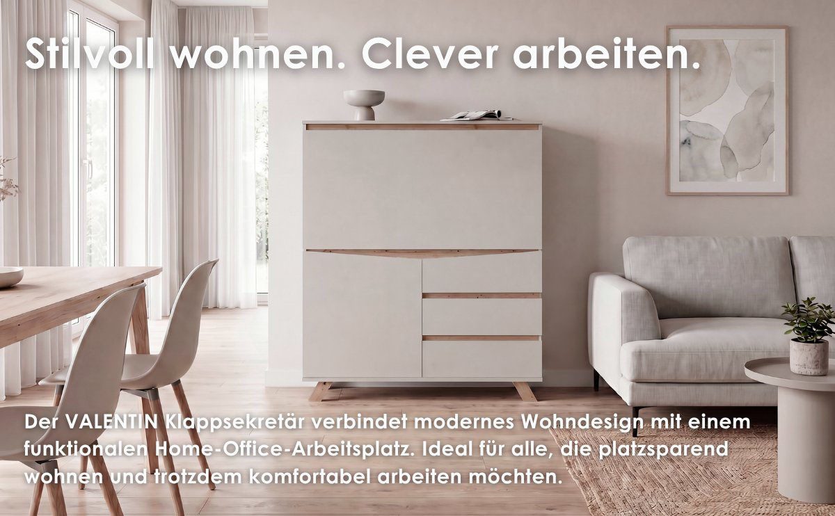 byLIVING Sekretär VALENTIN (1 St), Kaschmir / Artisan Eiche (Eiche-Optik), Klapptür, Stauraum, B: 120 cm