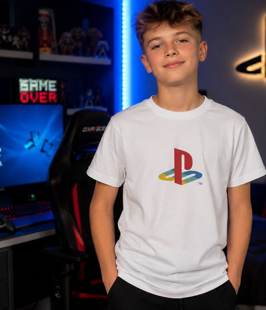 Playstation Print-Shirt PlayStation T-Shirt Weiß Kinder & Herren Original Lizenz Baumwolle Kinder + Jugendliche PS T-Shirt Gaming