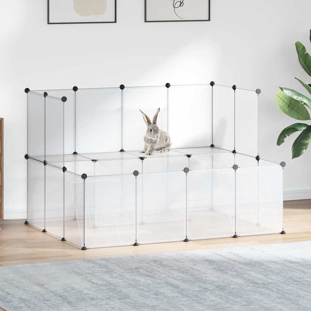 furnicato Kleintierkäfig Transparent 143x107x93 cm mit Kunststoff- und, Stapelbares Tiergehege mit zwei Ebenen, Leitern und Wasserfestigkeit