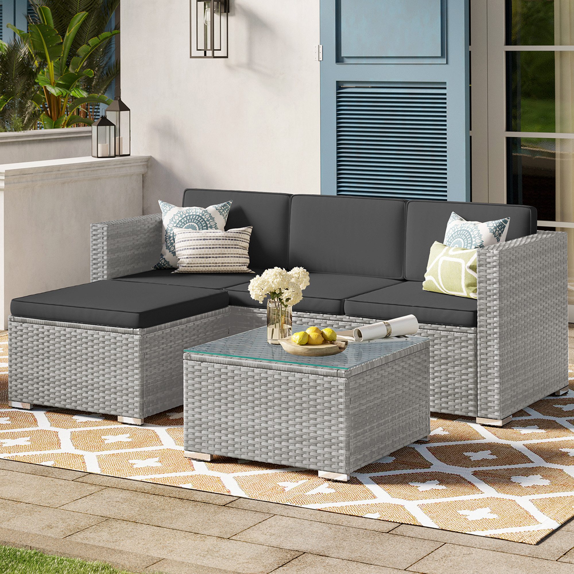 SONGMICS Gartenlounge-Set, (5-tlg., 1 Ecksofa, 1 günstig online kaufen