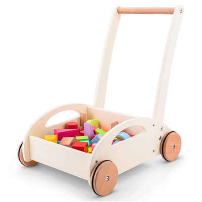 New Classic Toys® Lauflernhilfe Lauflernwagen mit Holzbausteinen Lernlaufhilfe aus Holz Holzspielzeug