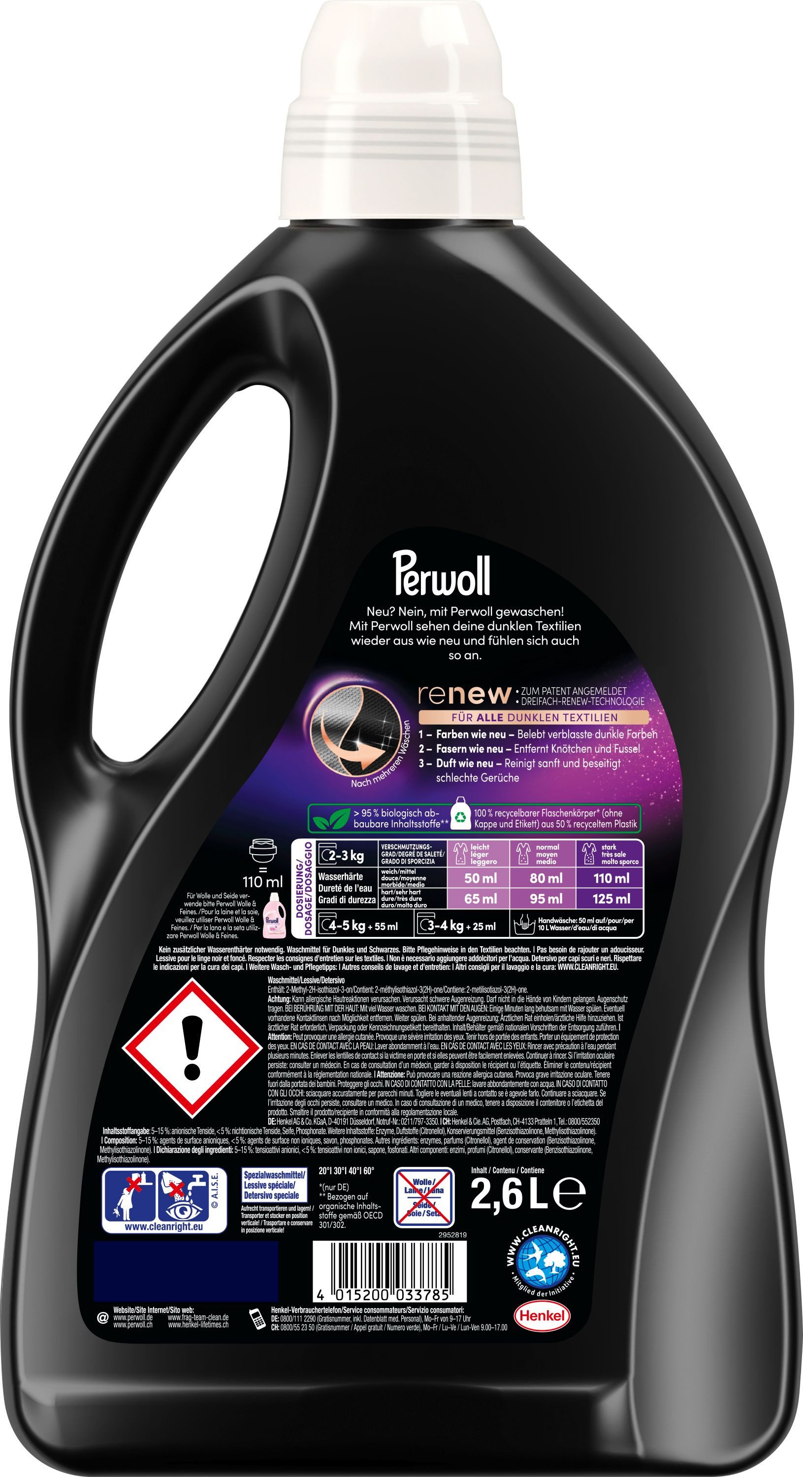 Perwoll Black & Color Blütenrausch 2 x 52 WL (104WL) Colorwaschmittel (Vorrats-Set, [2-St. Flüssigwaschmittel mit Dreifach-Renew-Technologie - für bunte & dunkle Wäsche)