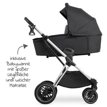 Hauck Kombi-Kinderwagen Vision X Duoset - Silver - Melange Black & Grey, 2in1 Kinderwagen Buggy Set mit Babywanne, Sportsitz und Regenschutz