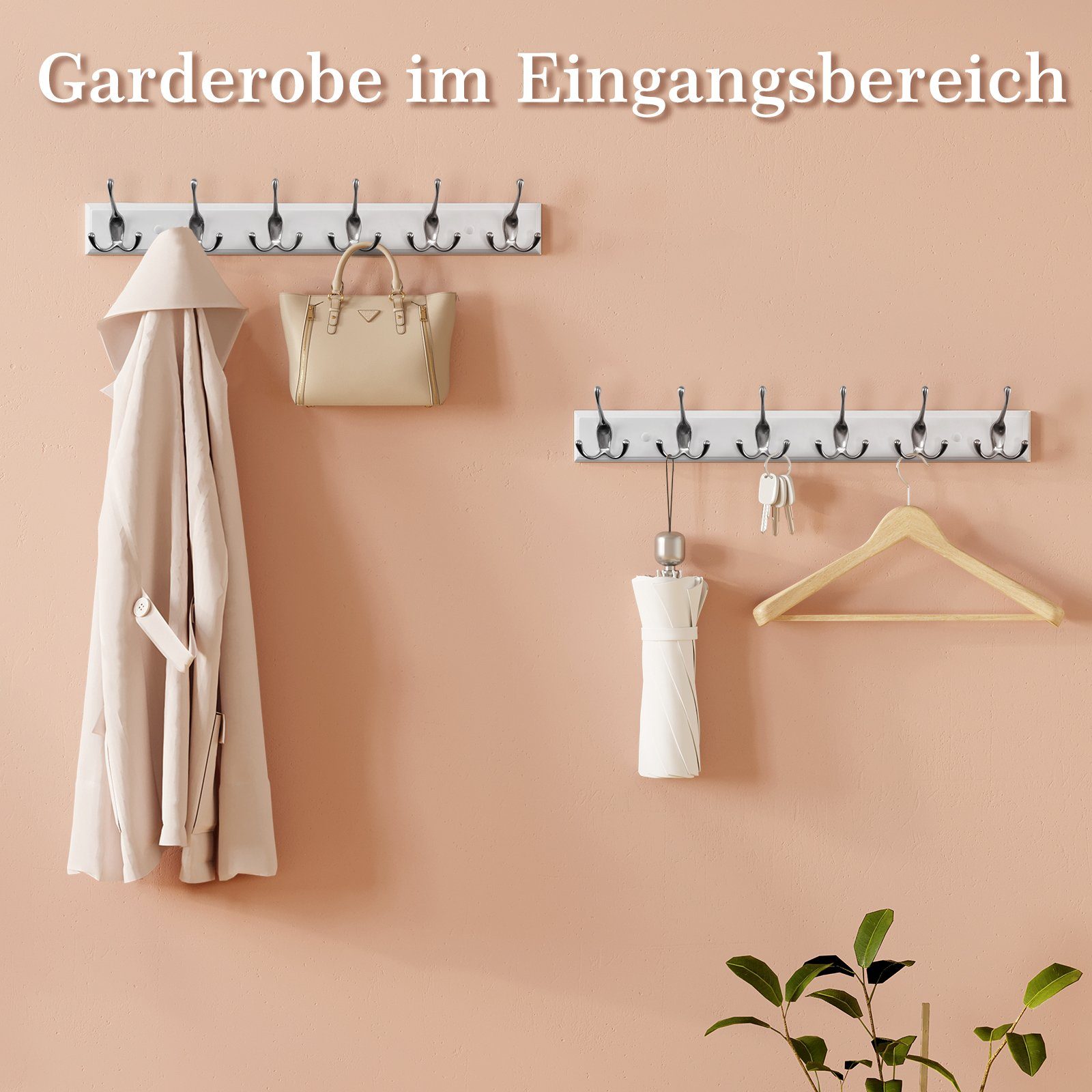 EUGAD Garderobenhaken (2 St), Kleiderhaken Wand, mit 6 Dreifachhaken, Weiß, günstig online kaufen