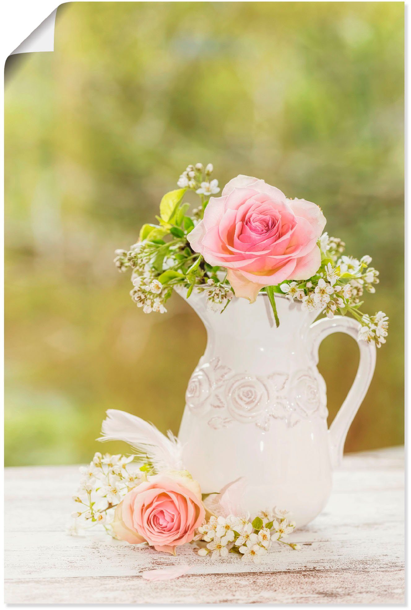 Vintage Alubild, (1 Poster Blumen oder Rosen Wandaufkleber St), versch. in Artland Leinwandbild, als Größen Wandbild Vase, in