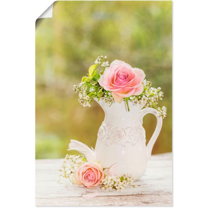 Artland Wandbild Vintage Rosen in Vase Blumen (1 St) als Alubild Leinwandbild Wandaufkleber oder Poster in versch. Größen