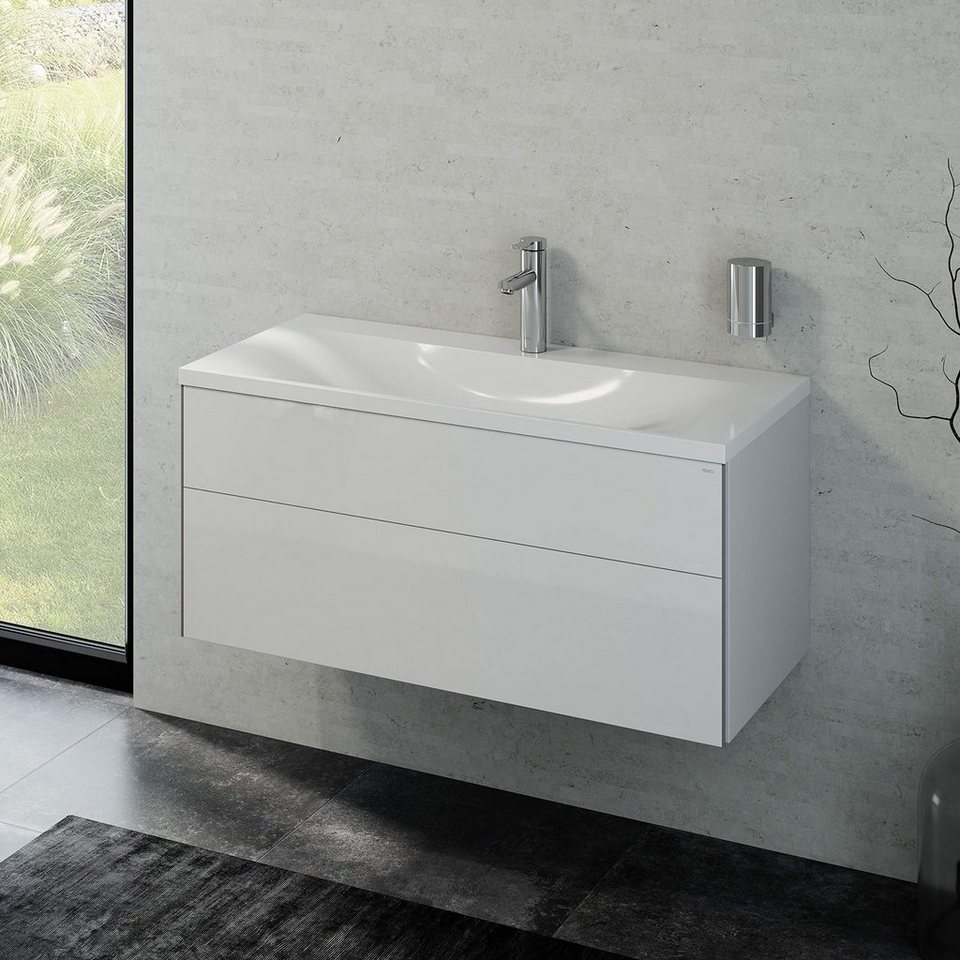 Keuco Badmöbel-Set Royal Reflex, (2 teilig, Badmöbel Set - Waschbecken,  Unterschrank), Waschtisch mit Waschtischunterbau, weiß-hochglanz, 100 cm