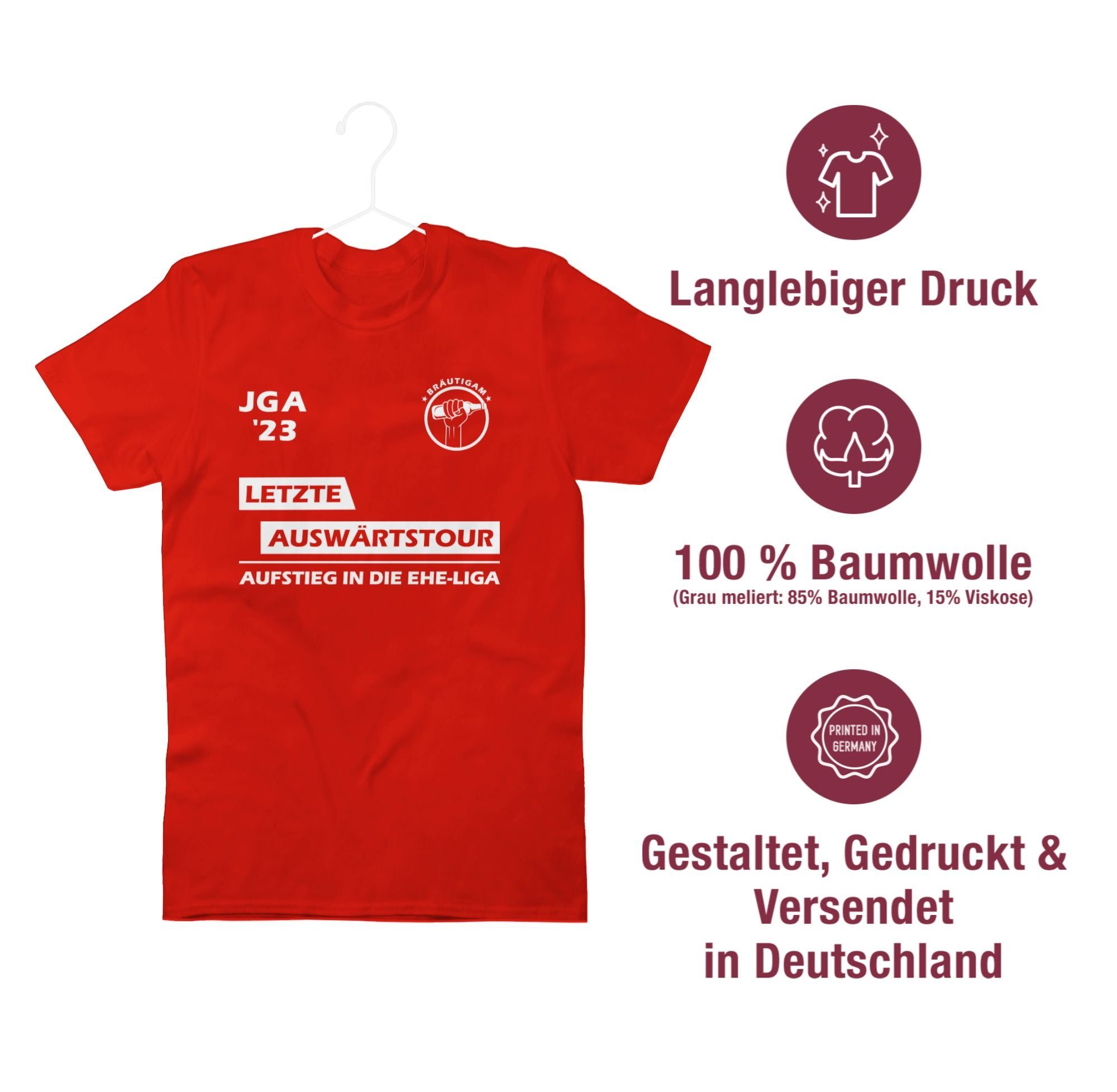 - JGA Auswärtstour I Männer Shirtracer Team T-Shirt Rot JGA Letzte 02 Bräutigam 2023