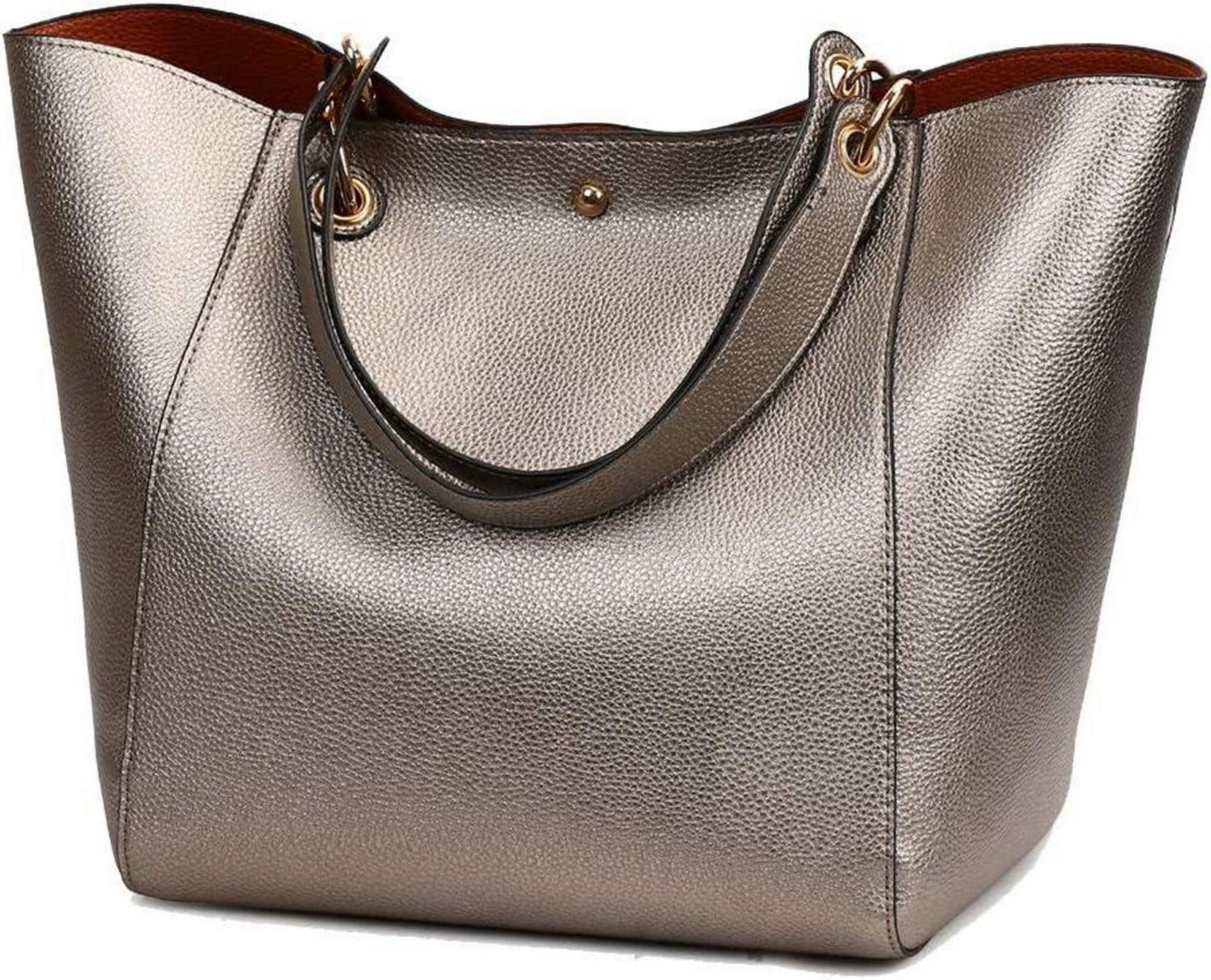 Shopper Damen 2 in 1 PU-Leder Vintage Shopper Schultertasche Hobo Handtasche