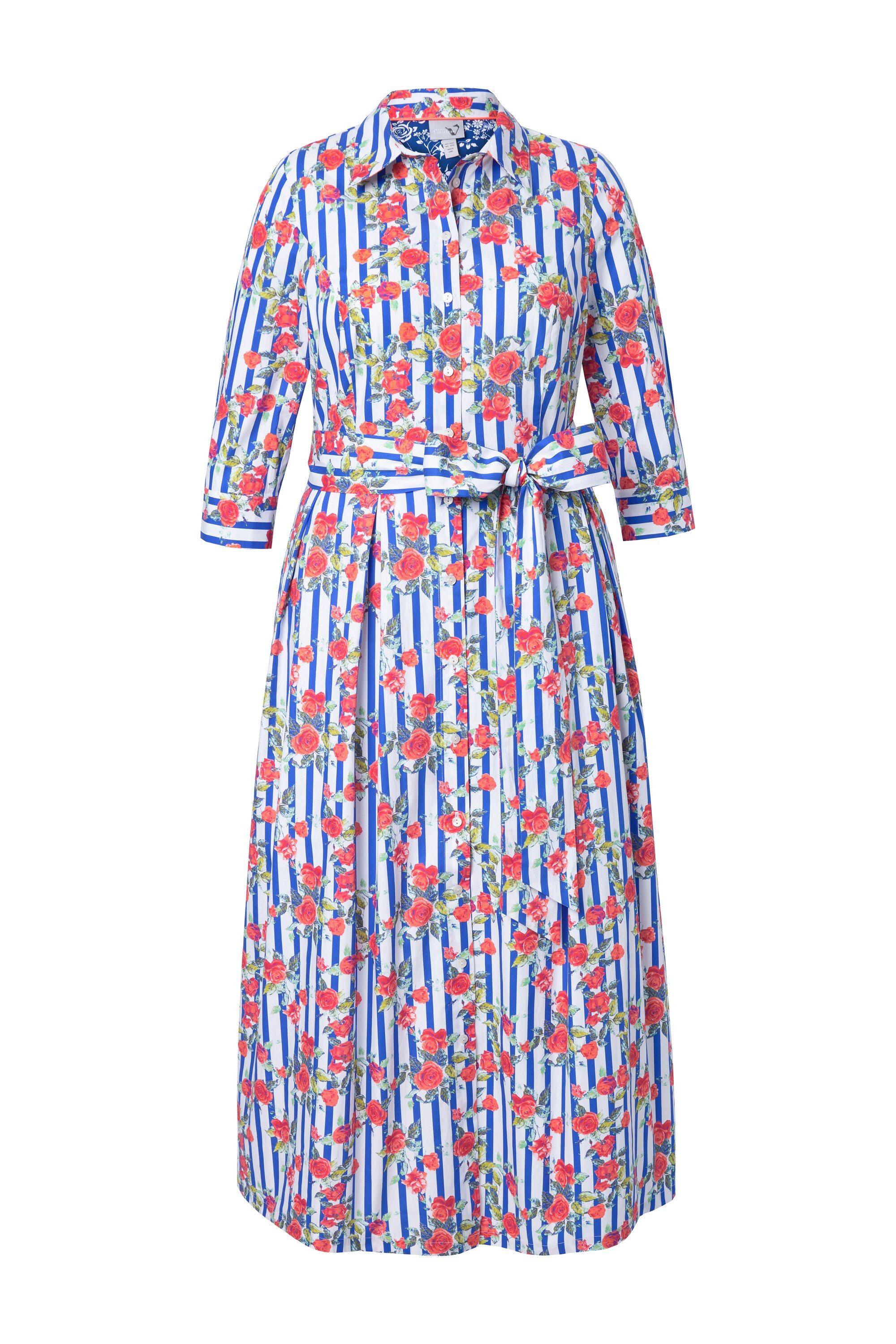 Ulla Popken Maxikleid Hemdblusenkleid Blüten A-Linie Hemdkragen 3/4-Arm günstig online kaufen