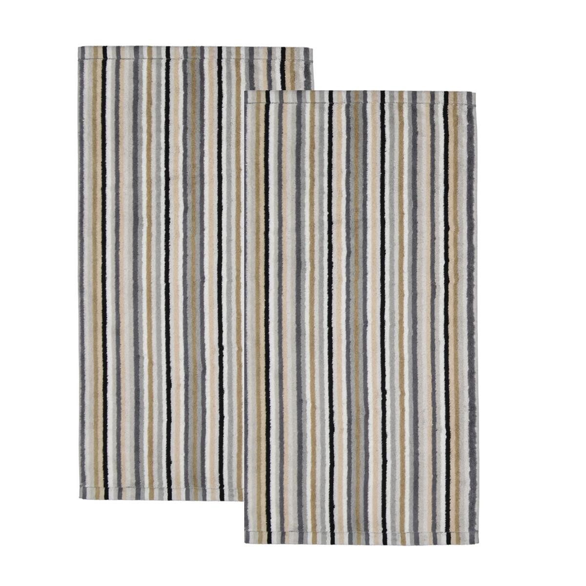 Cawö Handtuch 2 Stück Cawö Life Style Handtücher 7048-37 Streifen kiesel 50x100, Walkfrottier (2-St), 100% Baumwolle