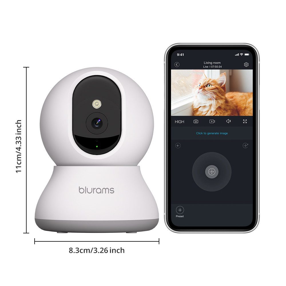Blurams Überwachungskamera 2K 360° WLAN Kamera mit Bewegungserkennung (Innen, 1-tlg., Farbnachtsicht, 2-Wege-Audio, kompatibel mit Alexa und Google)
