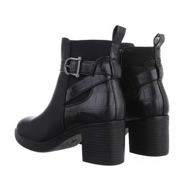 Ital-Design Damen Freizeit Stiefelette Blockabsatz Klassische Stiefeletten in Schwarz