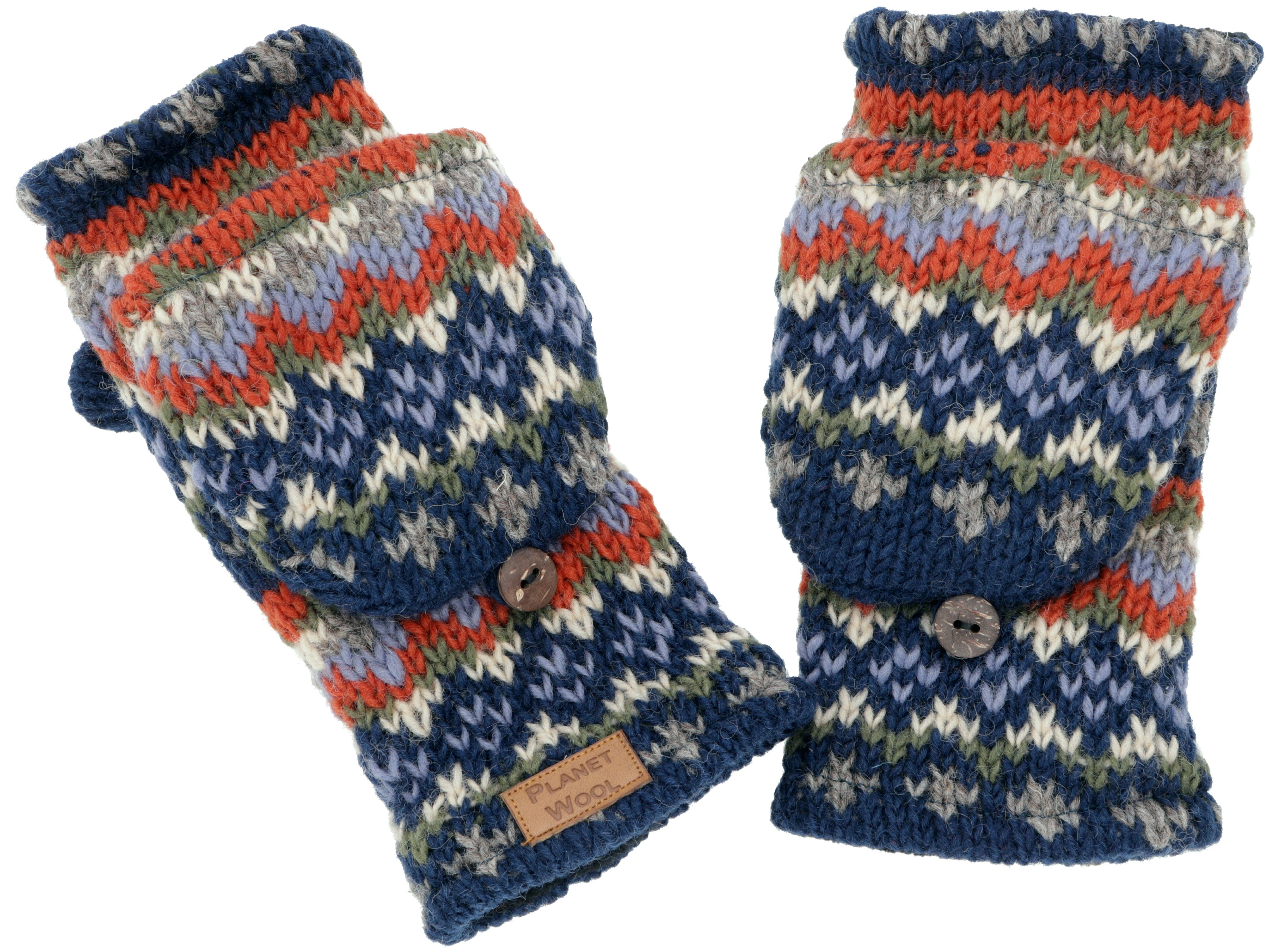 Handschuhe, Guru-Shop Handgestrickte Klapphandschuhe.. blau/bunt Strickhandschuhe