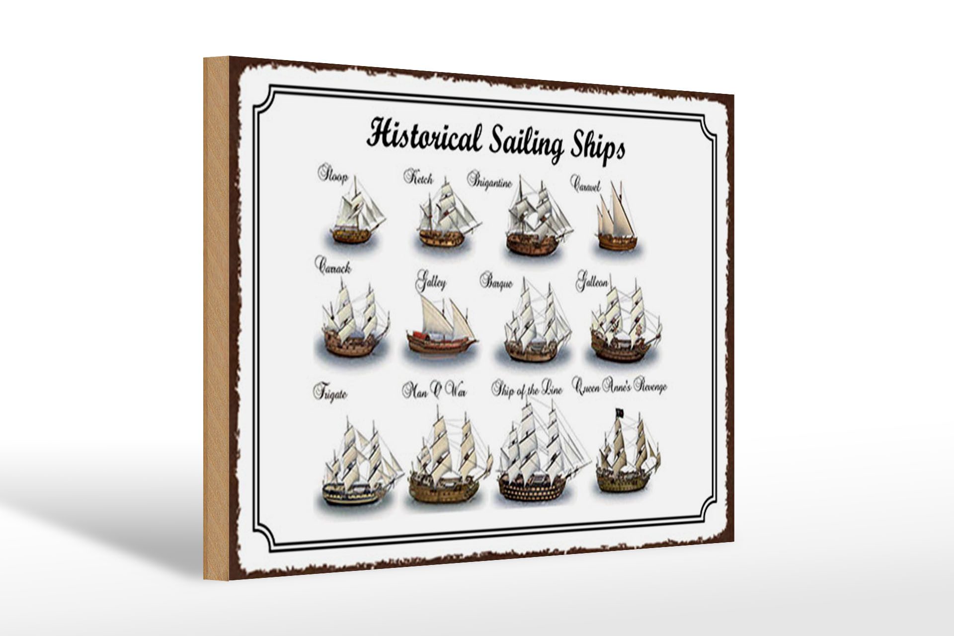 Femer GmbH Holzbild Hinweis 20x30 cm Historical Sailing Ships verschiedene Schiffe, (1 St), Glatte Holzfaserplatte (MDF), vorn beschichtet