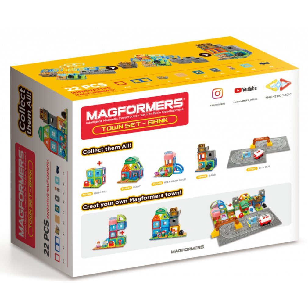 MAGFORMERS Town Bank 22 Stück Magnetspielbausteine, (Packung)