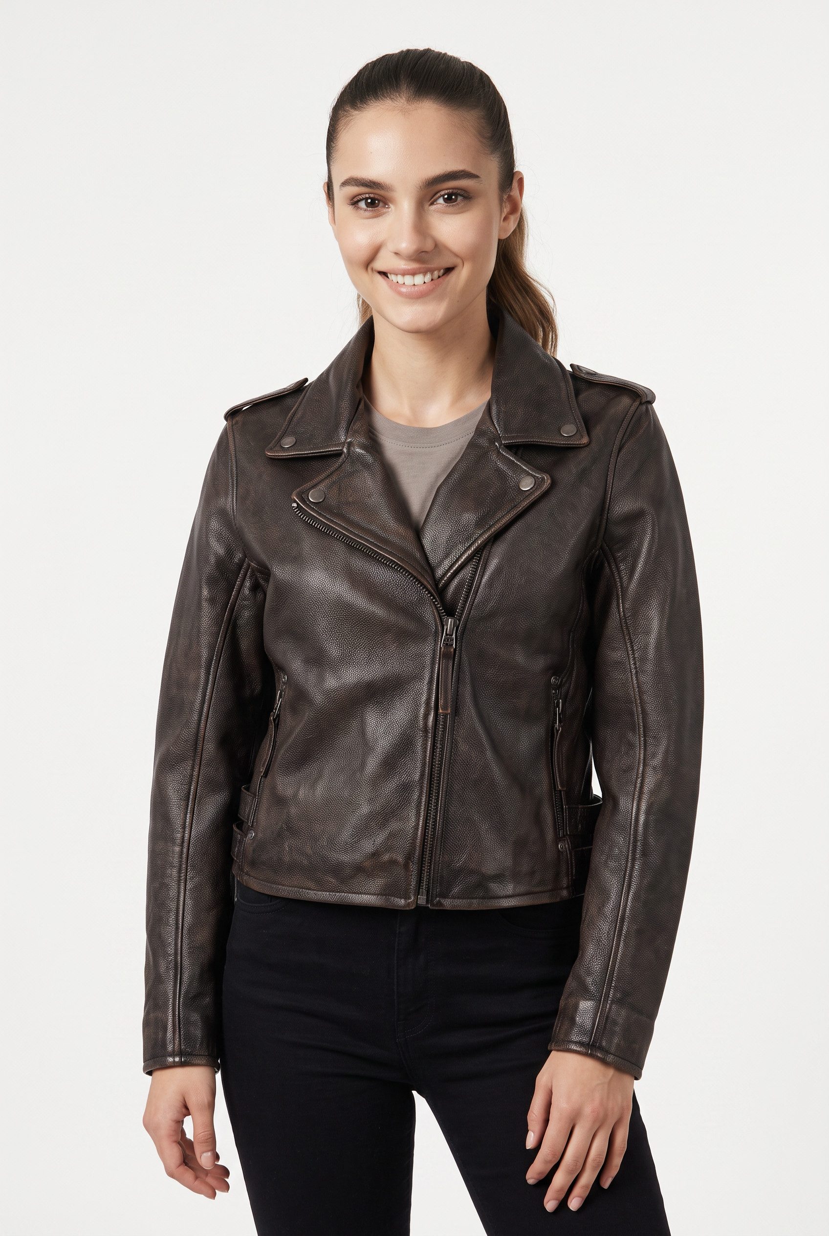 Mauritius Lederjacke MWKatica mit Reverskragen, Vintage-Optik