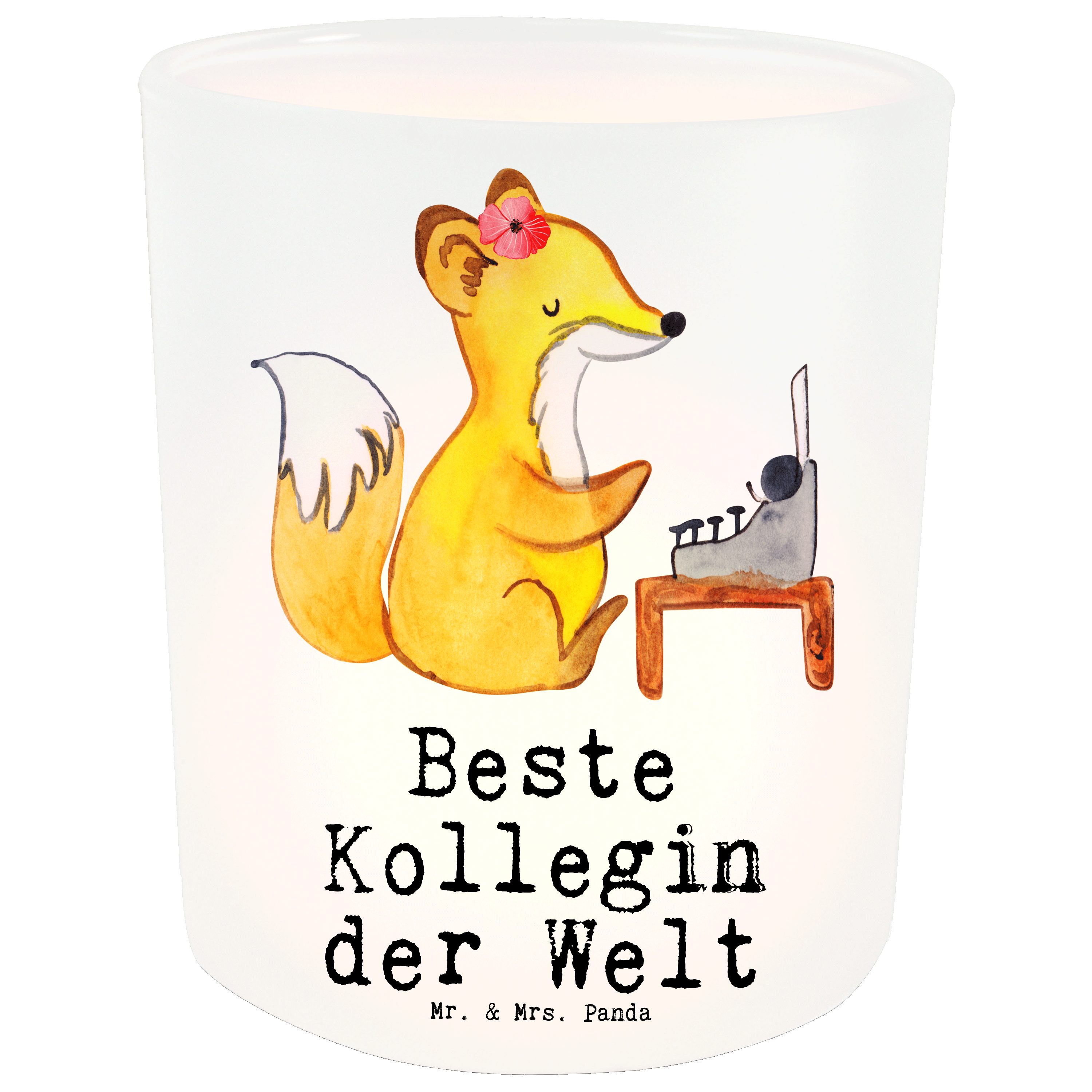 Mr. & Mrs. Panda Windlicht Fuchs Beste Kollegin der Welt - Transparent - Geschenk, Kerzenlicht, (1 St)