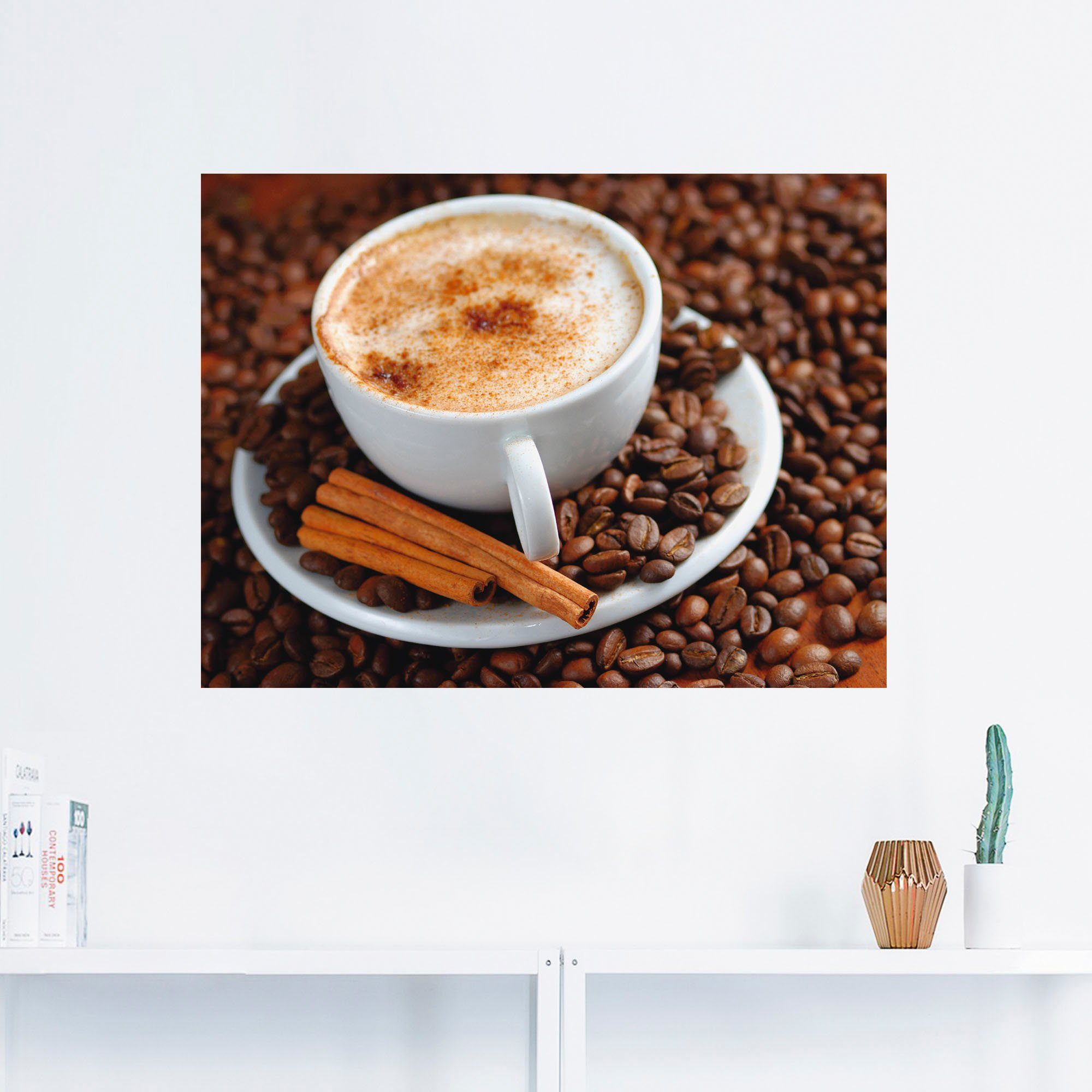 Artland - (1 Getränke Leinwandbild, Wandaufkleber Cappuccino in oder Poster St), Kaffee, versch. Größen Wandbild als Alubild,