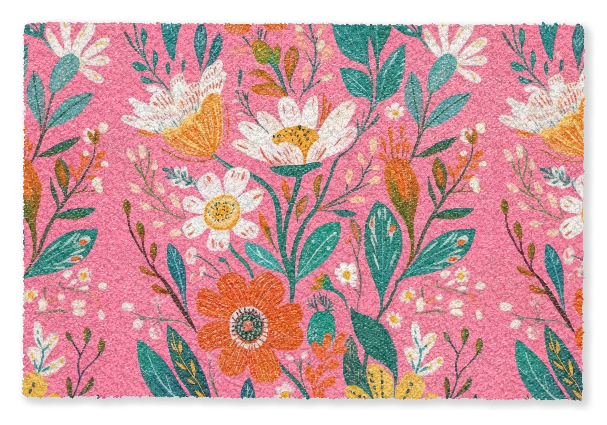 MuchoWow Fußmatte Rosa - Blumen - Weiß - Orange, Rechteckig, innen Schmutzfangmatte, Tür, Schmutzfänger Flur, Teppich, 60x40 cm