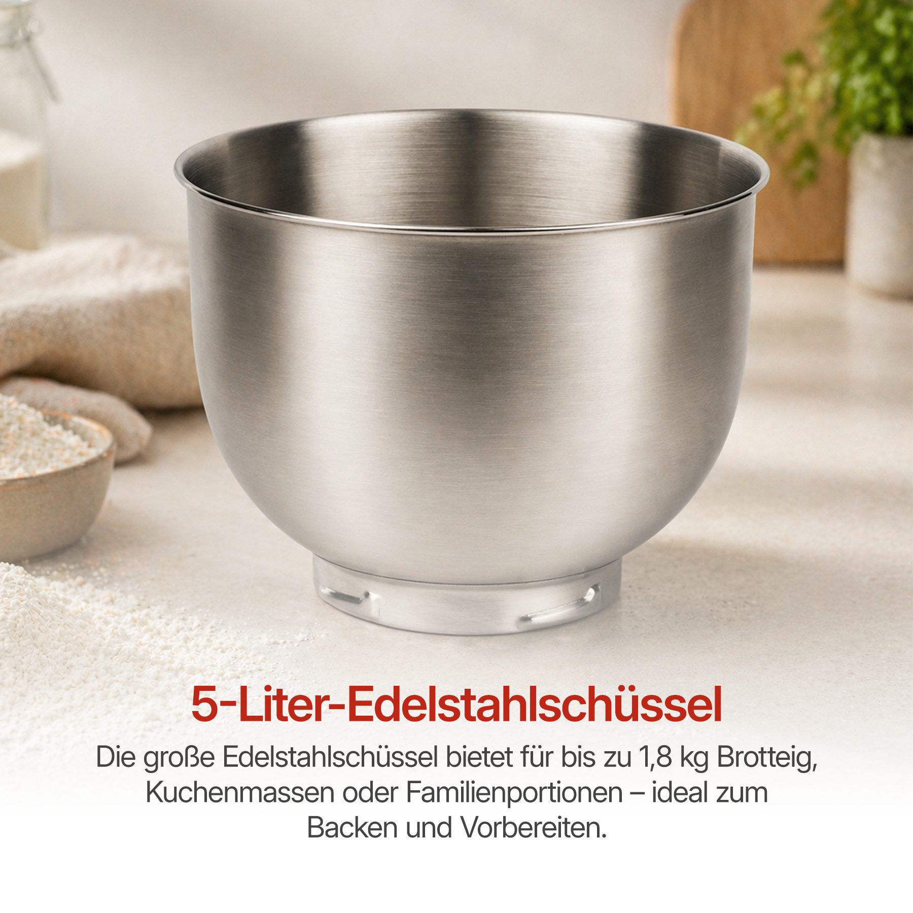 Girmi Küchenmaschine IM2101 Gastronomo IM21, Edelstahlschüssel, Planetenrührwerk, 1500 W, 5 l Schüssel, 10 Geschwindigkeiten, Pulse-Funktion, Knethaken, Rührer, – Bild 4 von 5