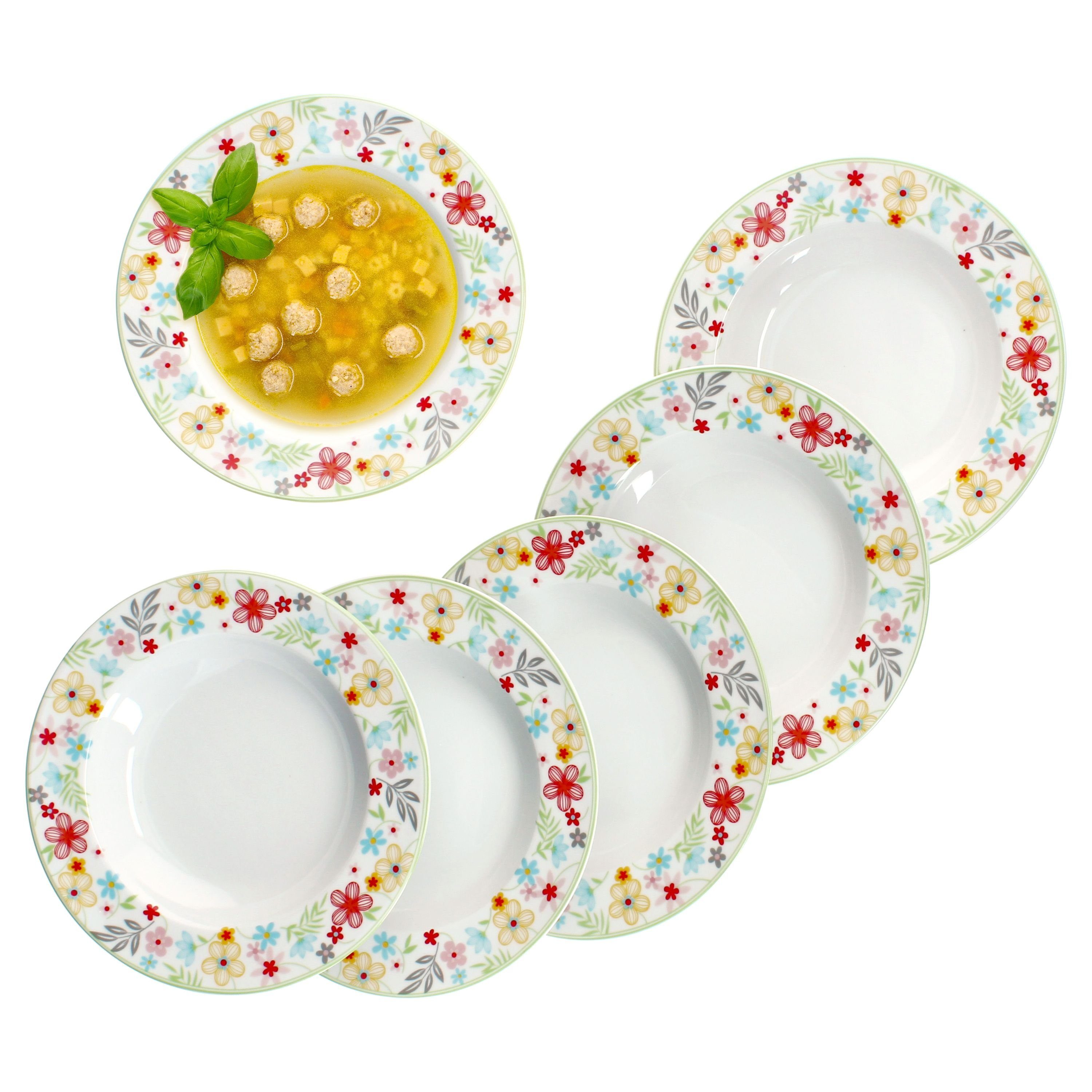 Suppenteller 6x Variant Blümchen Suppenteller bunt tiefe Teller Pasta Salat Müsli