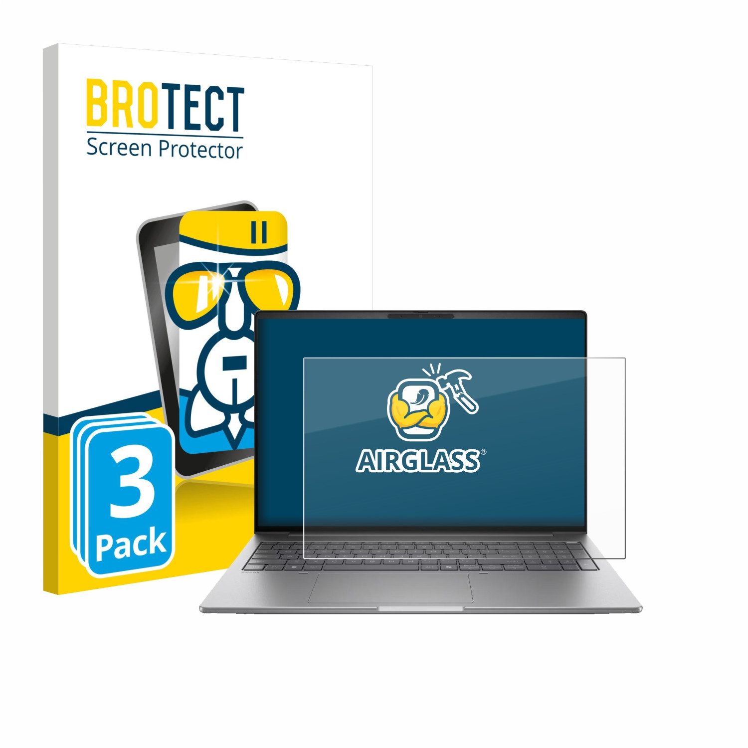 BROTECT Displayschutzglas Folie für HP ZBook 8 G1i 16", 3 Stück, Schutzfolie Glas Panzer Display Schutz klar