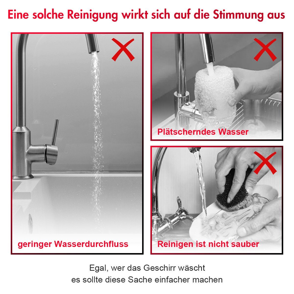 MOOHO Waschtischarmatur SUS304 Stahldraht leicht reinigen mit Sprudler, Wasserleitungen, Mischbatterie Gebürstetes Einhebel Silber, Abnehmbarem Wasserhahn zu