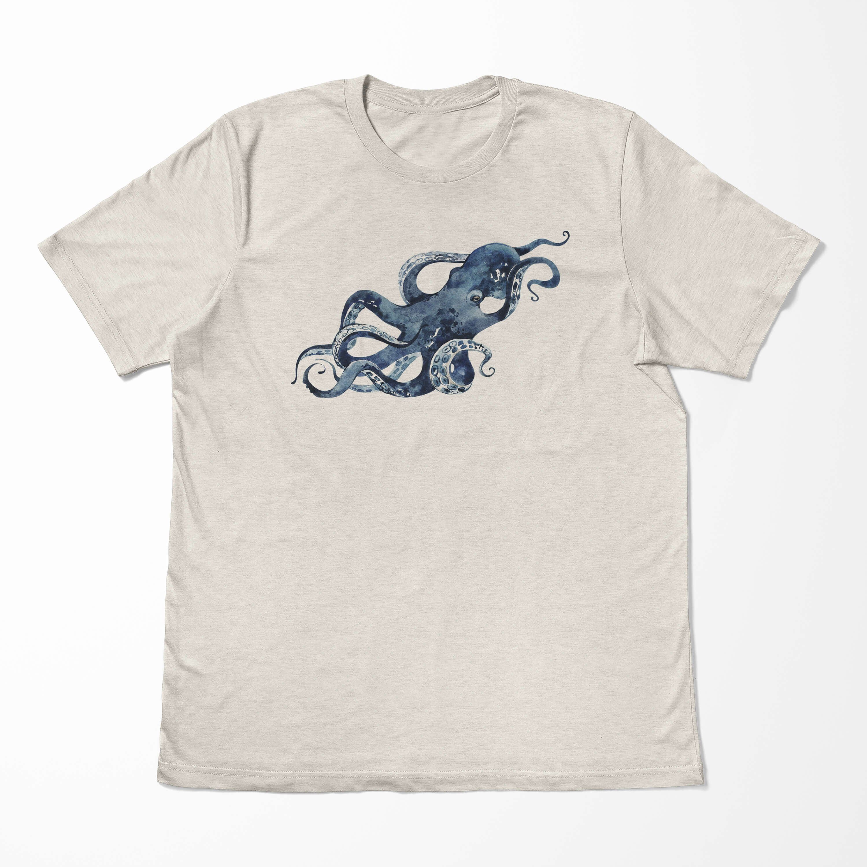 Sinus Art T-Shirt Herren T-Shirt gekämmte Motiv Ökomode Bio-Baumwolle (1-tlg) Wasserfarben Oktopus aus 100% Shirt Nachhaltig