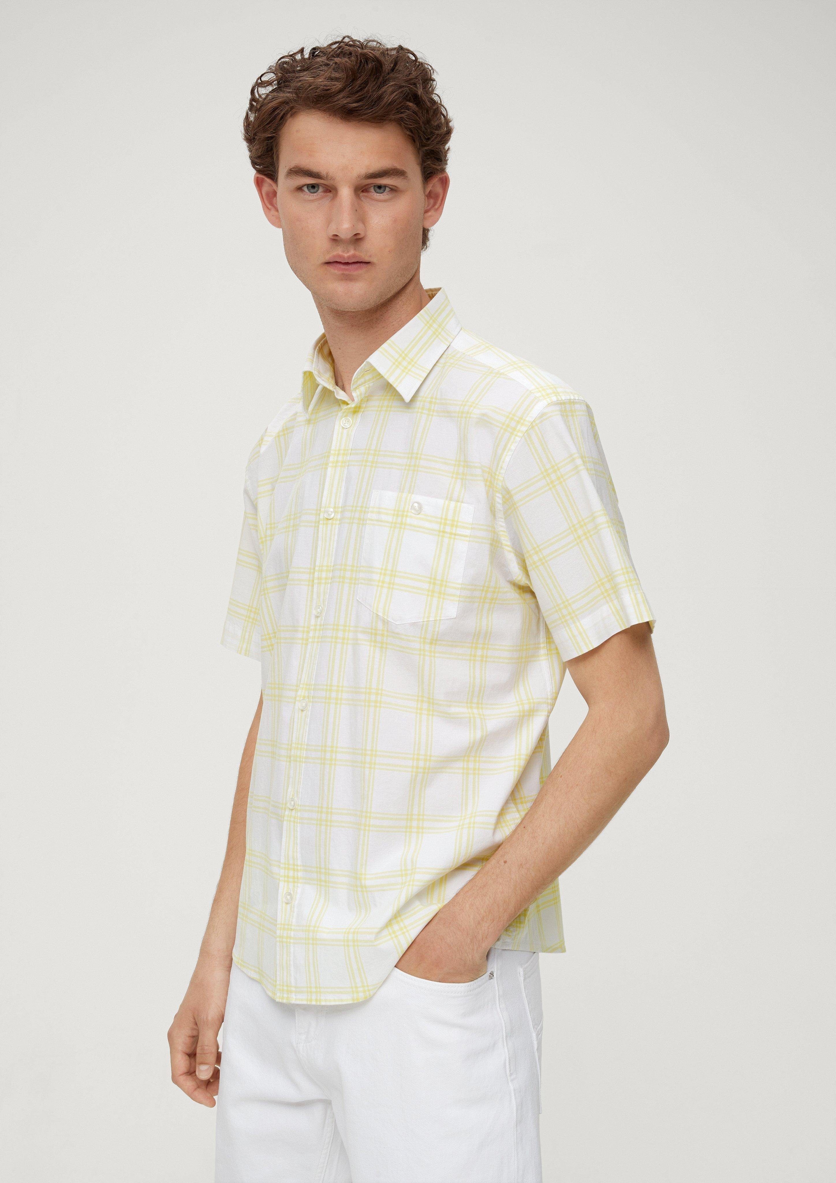 s.Oliver Kurzarmhemd Regular: Kariertes Hemd limettengrün aus Baumwollstretch