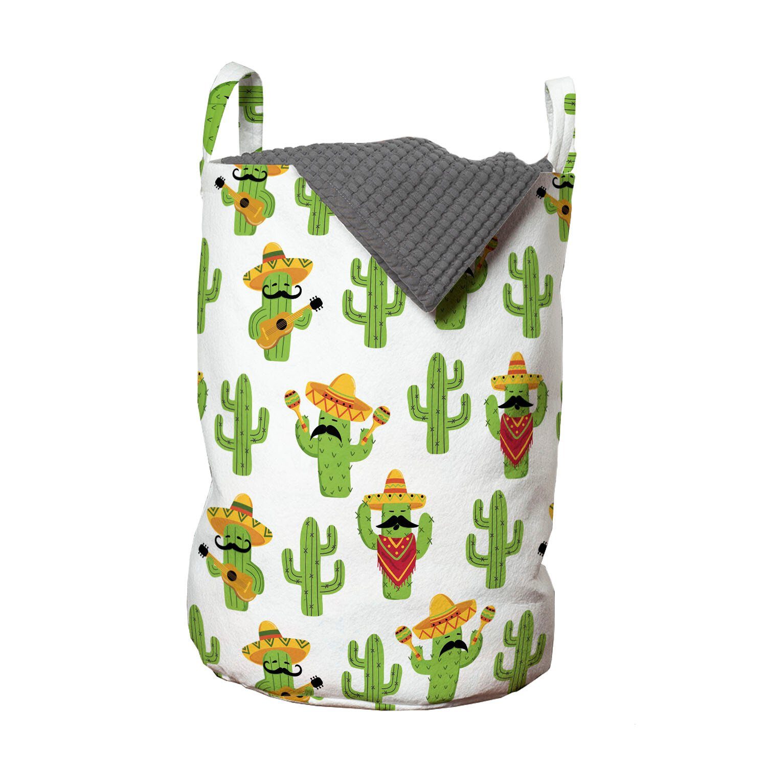 Abakuhaus Wäschesäckchen Wäschekorb mit Griffen Kordelzugverschluss für Waschsalons, Cinco de Mayo Cactus Charaktere Fun
