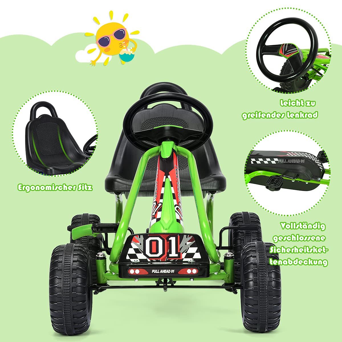 COSTWAY Go-Kart, Tretauto, Tretfahrzeug, Kinderfahrzeug, ab 3 Jahren
