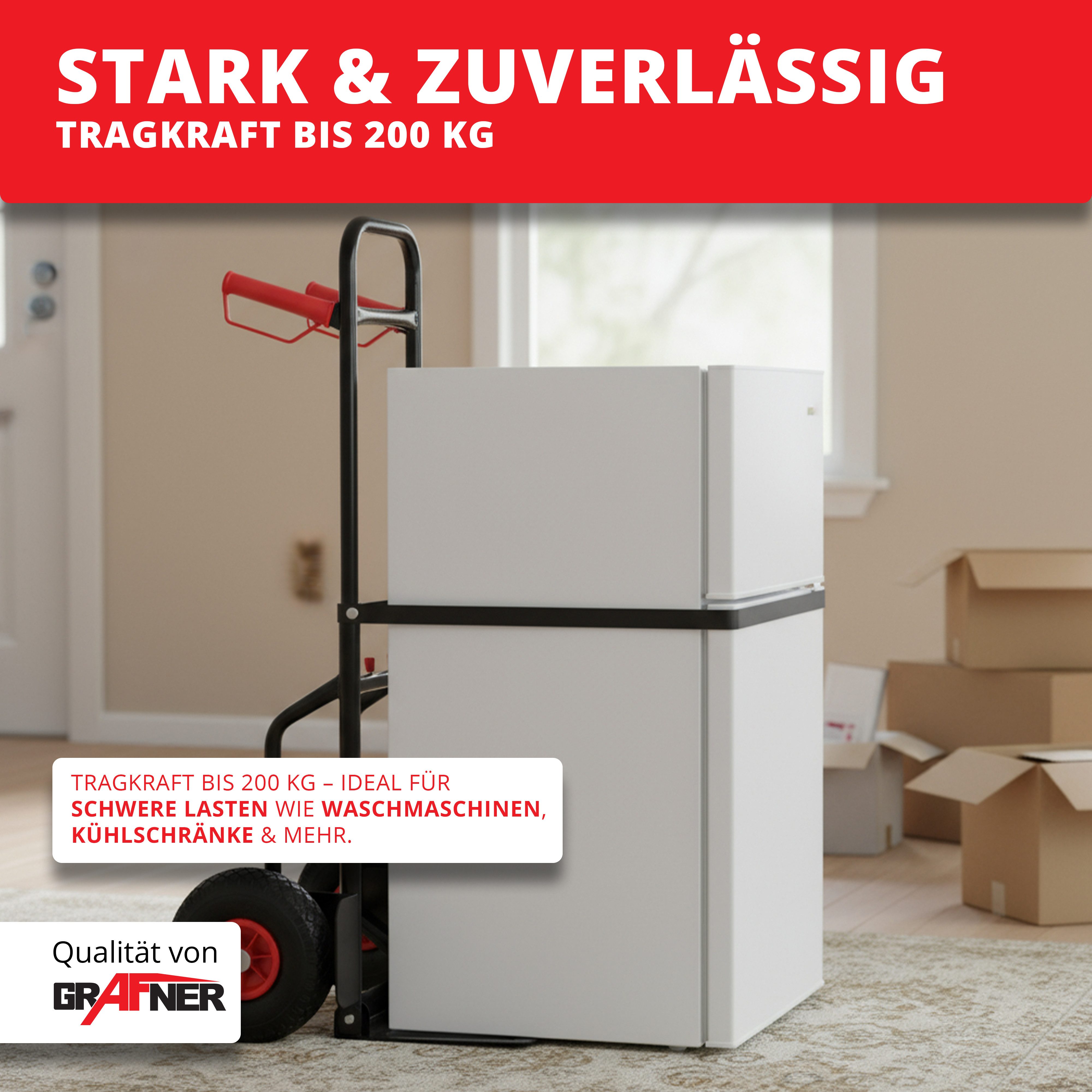 Grafner hand truck, extendable, 200 kg capacity, foldable, 200 kg load capacity