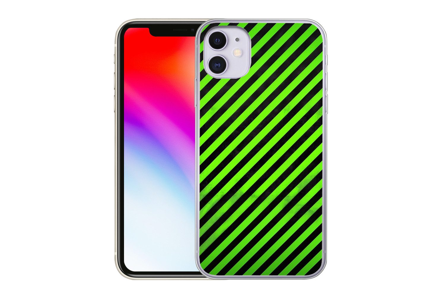 MuchoWow Handyhülle für Apple iPhone 11 Gaming - Streifen - Gewinkelt - Grün, Smartphone-Bumper, Print, Handy Schutzhülle Dünn