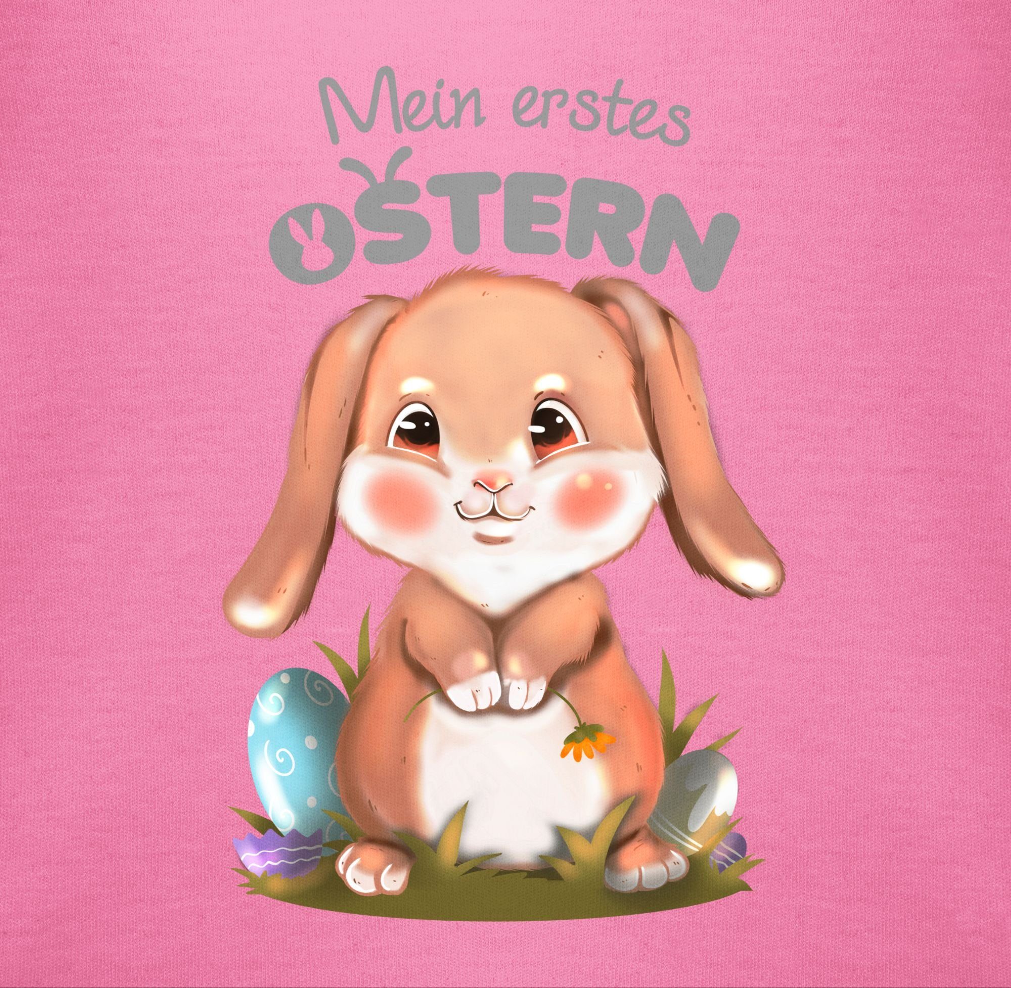 Aquarell Ostergeschenke Mein 3 Ostern Shirtracer Hase erstes Shirtbody grau Pink