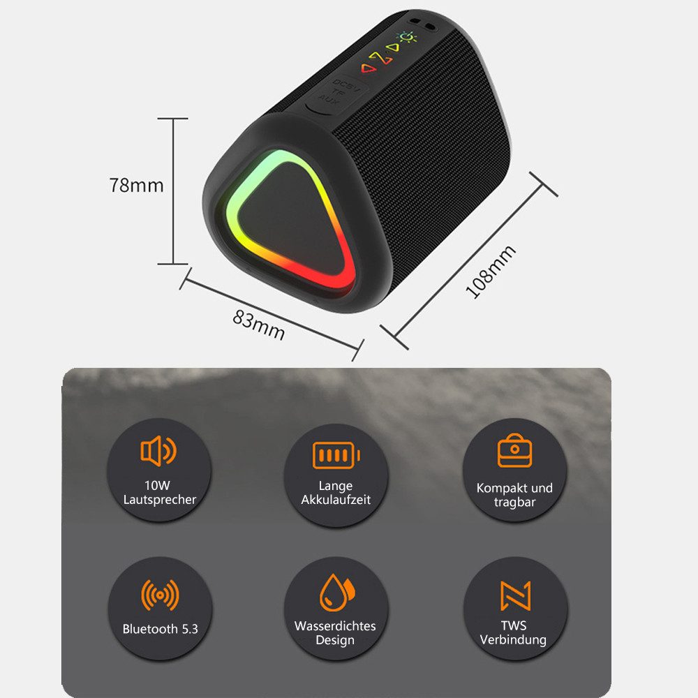 TUWENA Bluetooth Lautsprecher mit Licht, Tragbarer Musikbox, Bluetooth 5.3 Lautsprecher (IPX6 Wasserdicht, AUX- und TF-Karteneingang, TWS-Kopplung, RGB Licht)