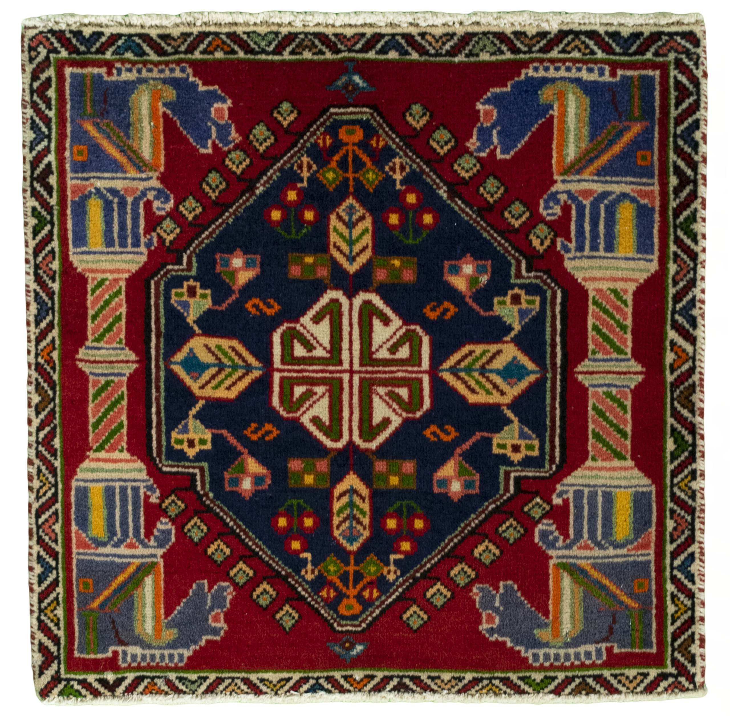 CABBEL Orientteppich 57x57 cm Perser Shiraz Rot Schurwolle Handgeknüpft Nomaden Unikat, quadratisch, Höhe: 8 mm, 100% Schurwolle – weich, pflegeleicht, traditionelle Knüpfdichte