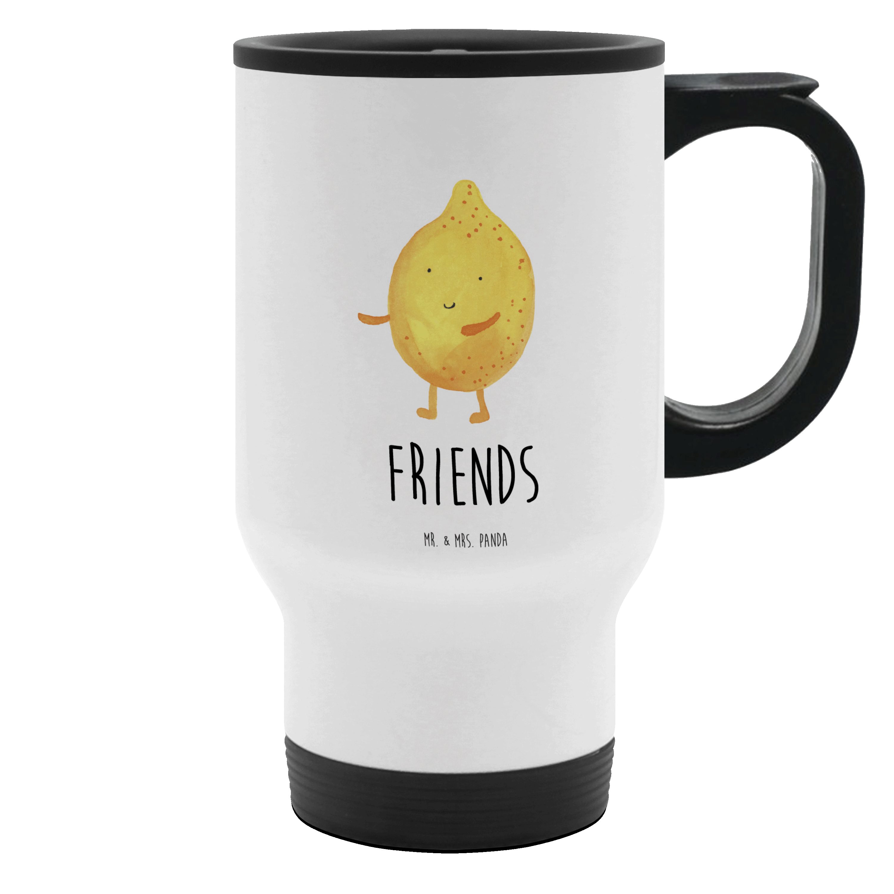Mr. & Mrs. Panda Thermobecher BestFriends-Lemon - Weiß - Geschenk, Tasse zum Mitnehmen, Kaffeetasse, Edelstahl