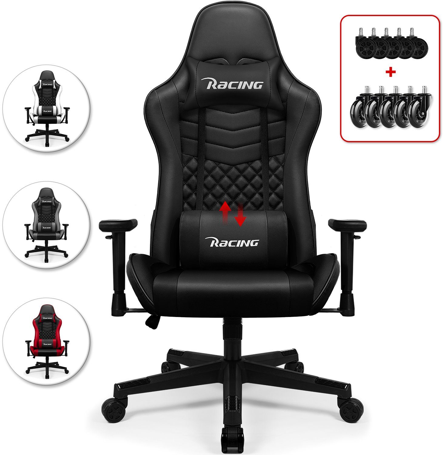 Hiazurm Gaming-Stuhl Gaming Stuhl, Bürostuhl Ergonomisch Wippfunktion bis  zu 170° (Kopfkissen und Armlehnen, Gaming Chair Gepolstert mit Verstellbare