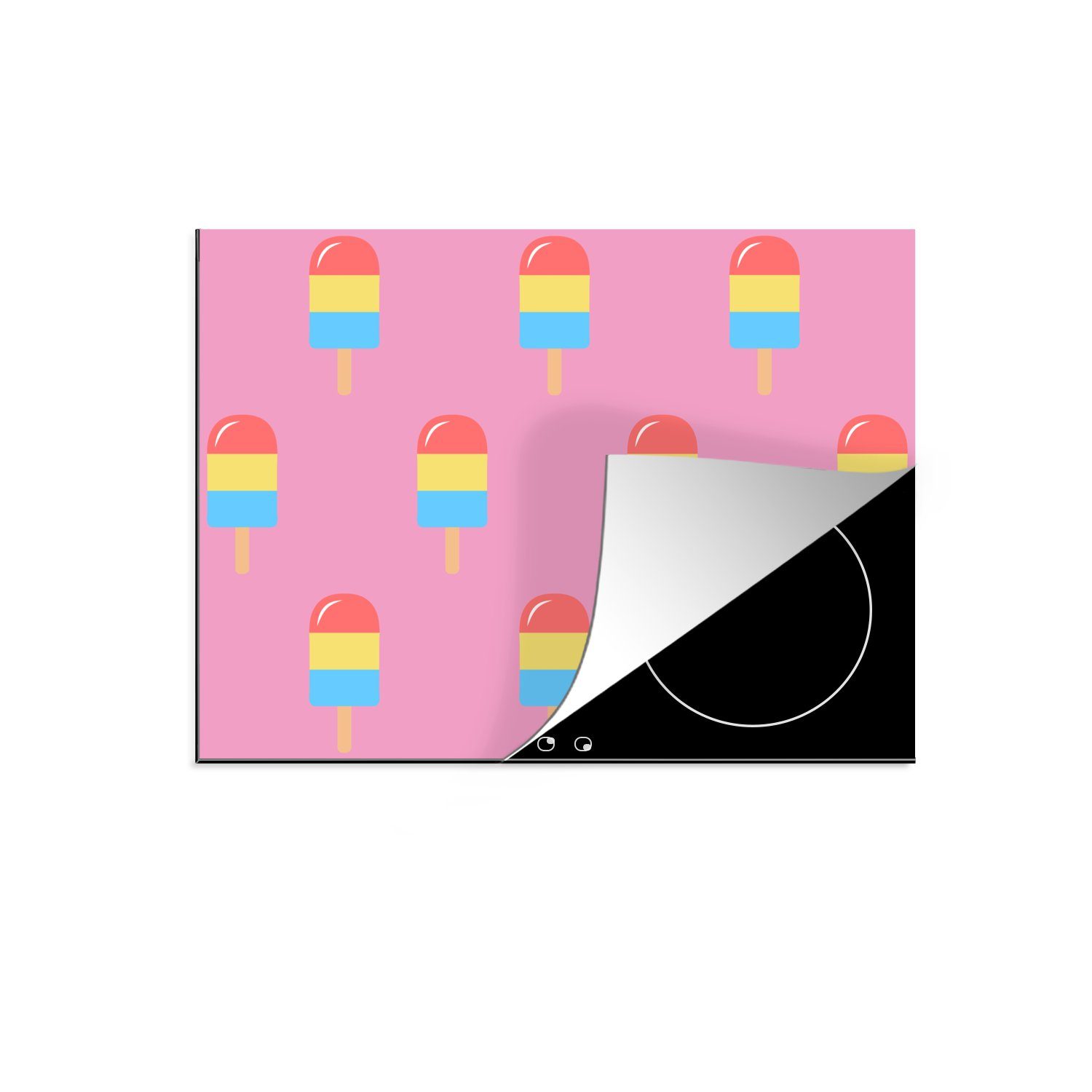 MuchoWow Herdblende-/Abdeckplatte Eis - Muster - Rosa - Farben, Vinyl, (1 tlg), 59x52 cm, Ceranfeldabdeckung für die küche, Induktionsmatte