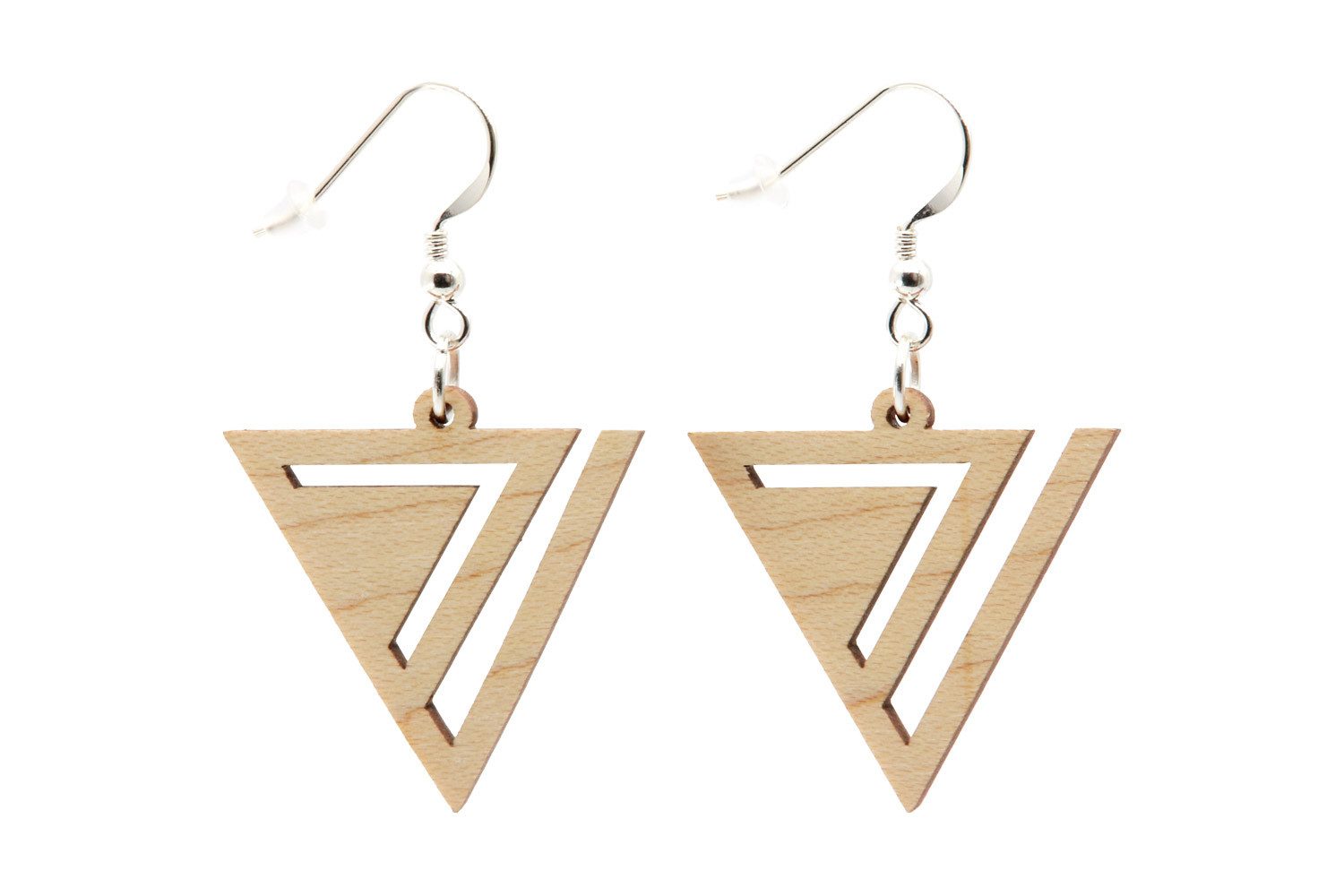 NaturSchatulle Paar Ohrhänger Holz dreieckig "Trifecta" (Dreieckige Ohrhänger, Holzschmuck, Holzohrringe), 925 Silber ⌀28mm Echtholz Handmade in Germany
