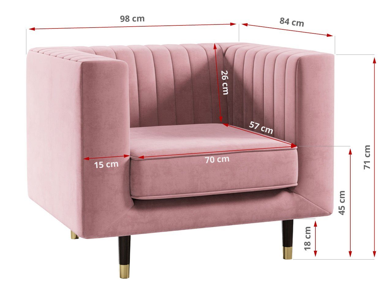 Kronos modischen Möbelset Stil, Loungemöbel MÖBEL MKS hohen 3 Rosa mit 2 ELMO Beinen, im 1, Sofa