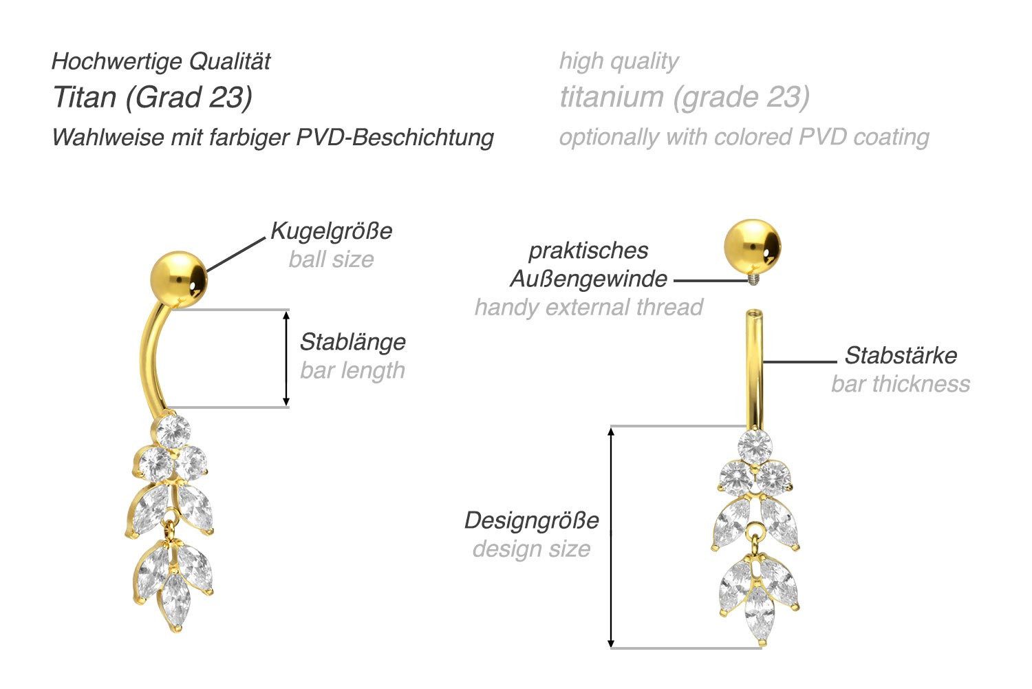 PIERCINGLINE Bauchnabelpiercing Titan Bananabell mit Innengewinde KRISTALLBLÄTTER (Bananabells, 1-tlg)