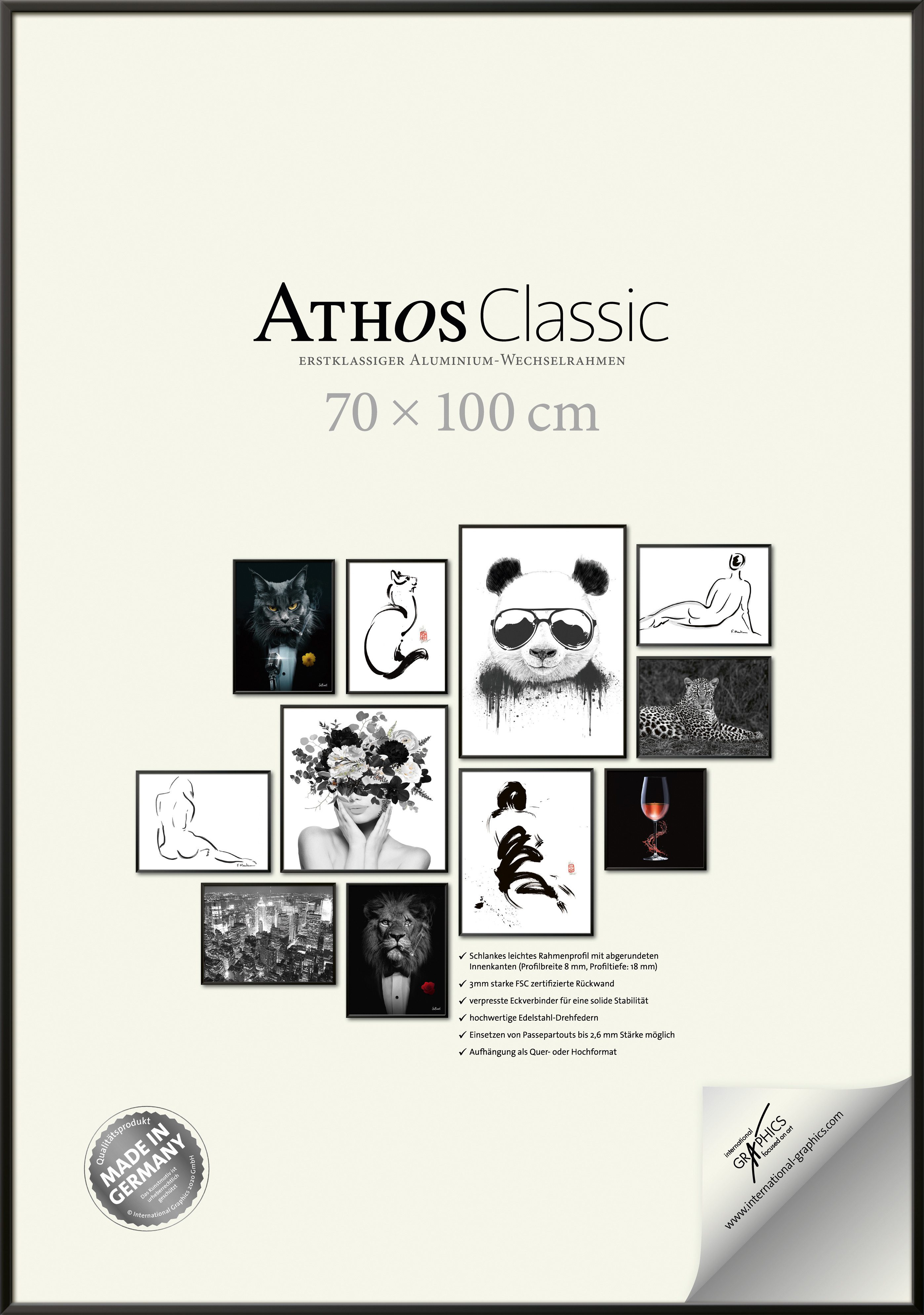 International Graphics 2020 GmbH Bilderrahmen Athos Classic+, Aluminium, Made in Germany, Wechselrahmen, Fotorahmen