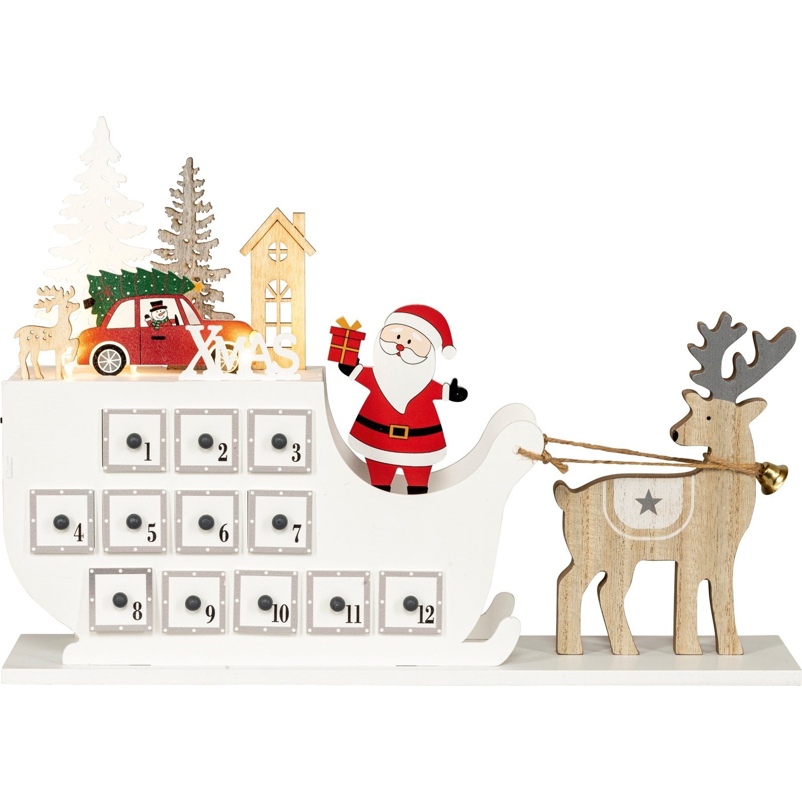HGD Holz-Glas-Design Weihnachtsfigur Adventskalender (Stück, 1 St., 1 Kalender ohne Аксессуары для дома), Weihnachtsdeko Leuchtdeko