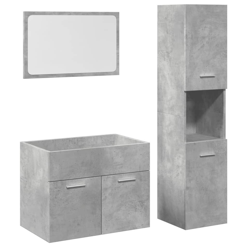 vidaXL Badezimmer-Set 3-tlg. Badmöbel-Set Betongrau Holzwerkstoff, günstig online kaufen