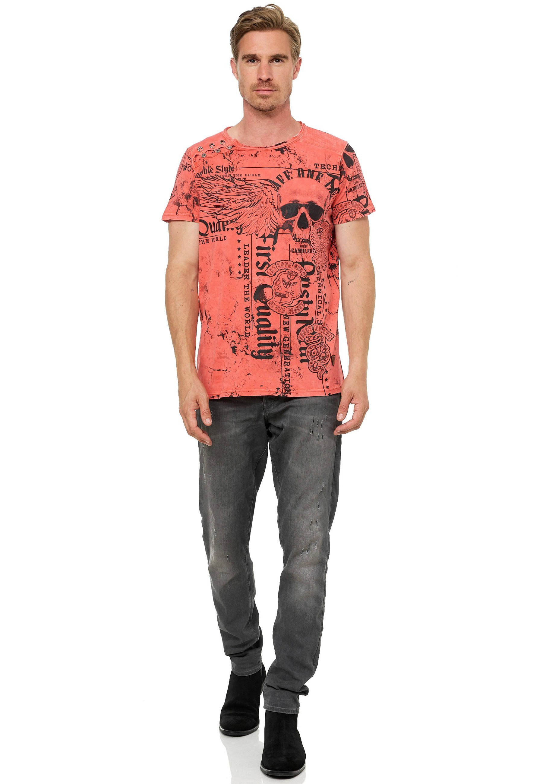 Rusty Rusty mit Neal Neal Allover-Print T-Shirt koralle
